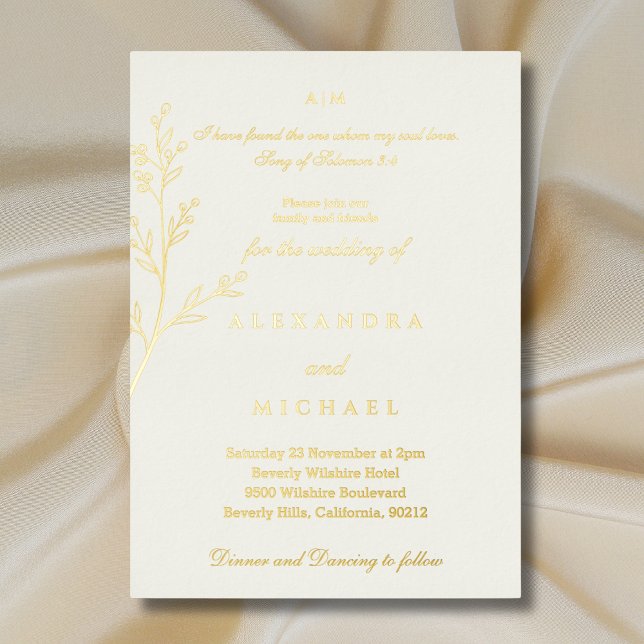 Elegant Ivory Bible Verse Christian Wedding Foil Invitation (Creator Uploaded)