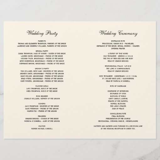 Elegant Ivory Black Calligraphy Wedding Programs | Zazzle