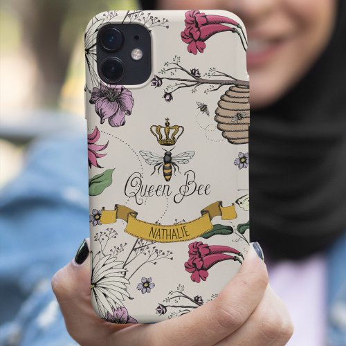 Elegant Ivory Black  Gold Queen Bee  Crown iPhone 11 Case