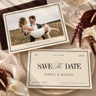 Elegant Ivory & Black Vintage Retro Wedding Save The Date