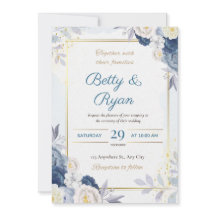 Elegant Ivory & Blue Floral Wedding Invitation 
