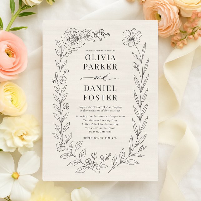 Elegant Ivory Botanical Floral Wedding Invitation (Creator Uploaded)