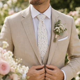 Elegant Ivory Botanical Wildflower Garden Wedding Neck Tie