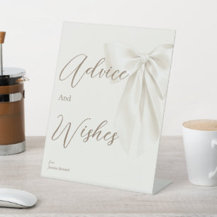 Elegant Ivory Bow Bridal Shower Advice & Wishes  Pedestal Sign