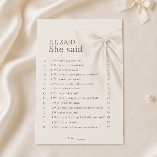Elegant Ivory Bow Bridal Shower He Said She Said