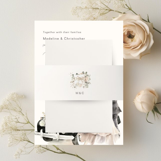 Elegant Ivory Bow Floral Wedding Invitation Belly Band (Creator Uploaded)