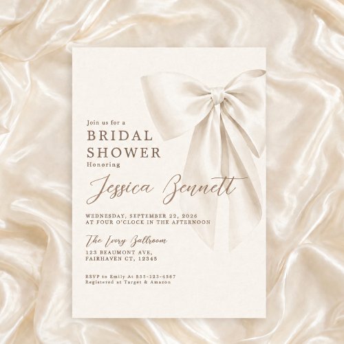 Elegant Ivory Bow Romantic Bridal Shower Invitation