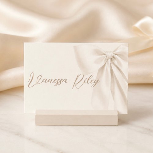 Elegant Ivory Bow Romantic Bridal Shower Neutral Place Card
