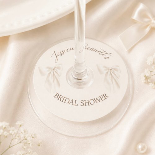 Elegant Ivory Bow Romantic Bridal Shower Neutral Wine Glass Tag