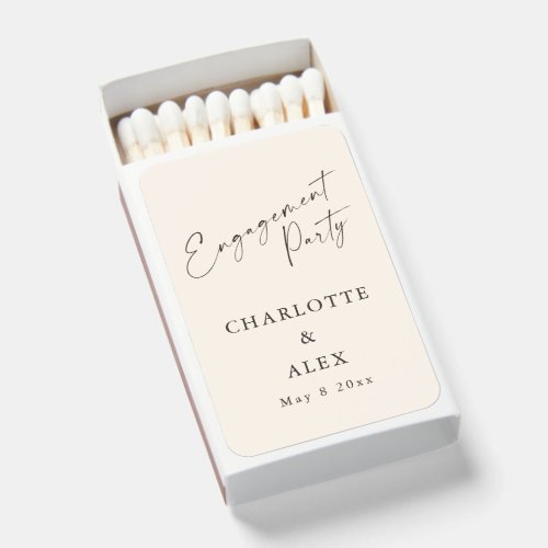Elegant Ivory Brown Calligraphy Engagement Party Matchboxes