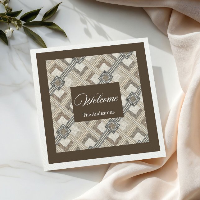 Elegant Ivory Brown Napkins Custom Name Minimalist (Elegant Ivory Brown Napkins Custom Name Minimalist)