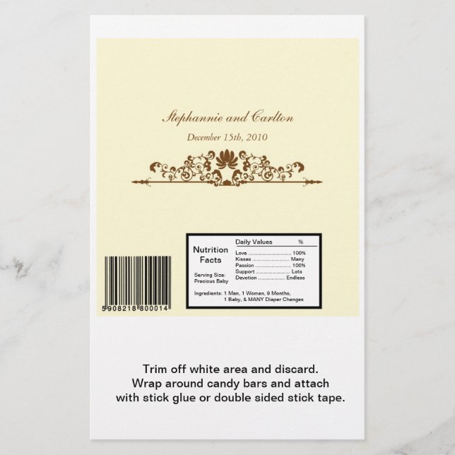 Elegant Ivory/Brown Wedding Large Candy Bar Wrap (Front)