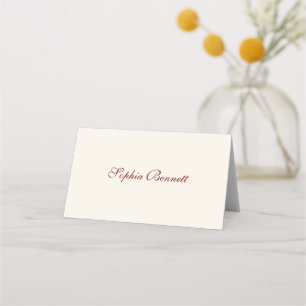 Elegant Ivory Burgundy Guest Name Wedding Folded  Place Card
