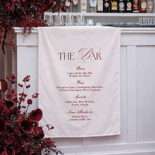 Elegant Ivory & Burgundy Wedding Bar Fabric Sign