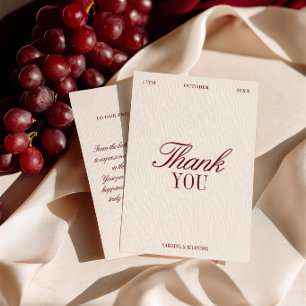 Elegant Ivory & Burgundy Wedding Thank You Card
