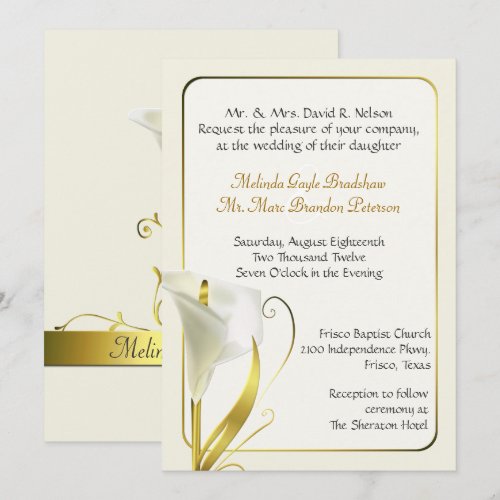 Elegant Ivory Calla Lily Wedding Invitation