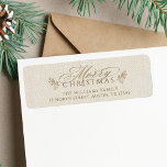 Elegant Ivory Canvas Christmas Return Address Label<br><div class="desc">This Christmas return address label featuring a 'Merry Christmas' script with pinecone twigs on a ivory faux canvas print background. For more advanced customization of this design,  please click the DESIGN TOOL BUTTON above!</div>