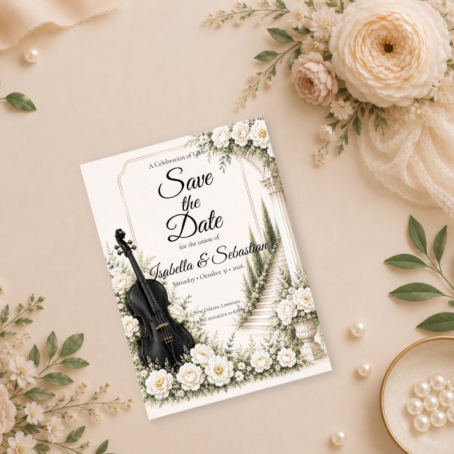 Elegant Ivory Cello Romance Wedding Save The Date (Creator Uploaded)
