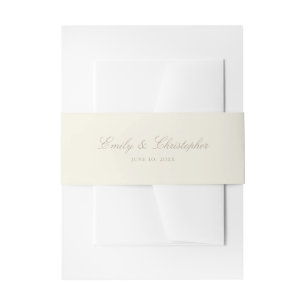 Elegant Ivory Classic Names and Date Wedding Invitation Belly Band