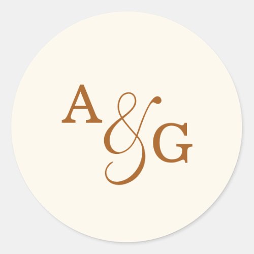 Elegant Ivory Copper Ampersand Monogram Wedding Classic Round Sticker