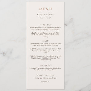Elegant Ivory Copper Script Double Side Wedding  Menu
