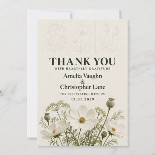 Elegant Ivory Cosmos Botanical Wedding Thank You C Invitation