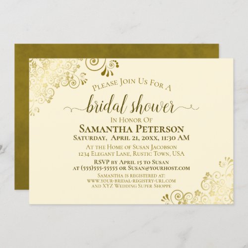 Elegant Ivory Cream Gold Lace Frills Bridal Shower Invitation