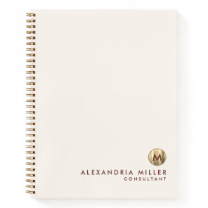 Elegant Ivory Cream Gold Monogram Notebook