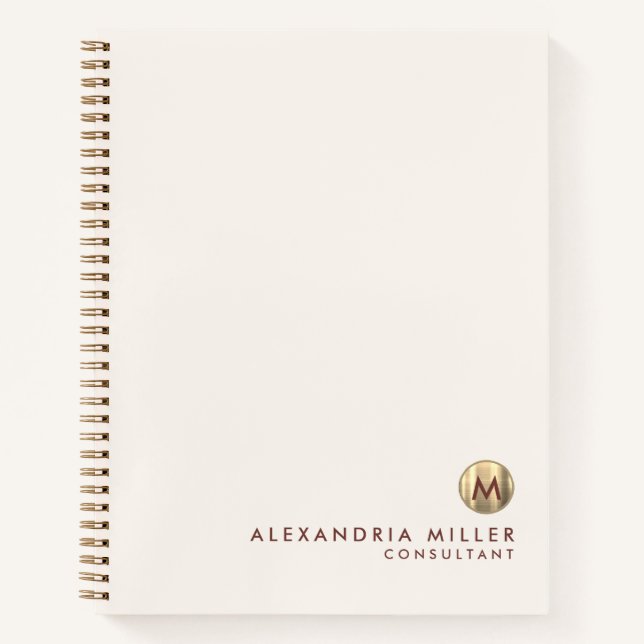 Elegant Ivory Cream Gold Monogram Notebook (Front)