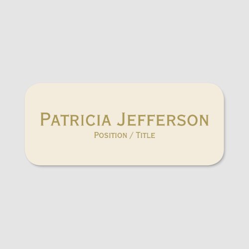 Elegant Ivory Cream Gold Text Modern Professional Name Tag