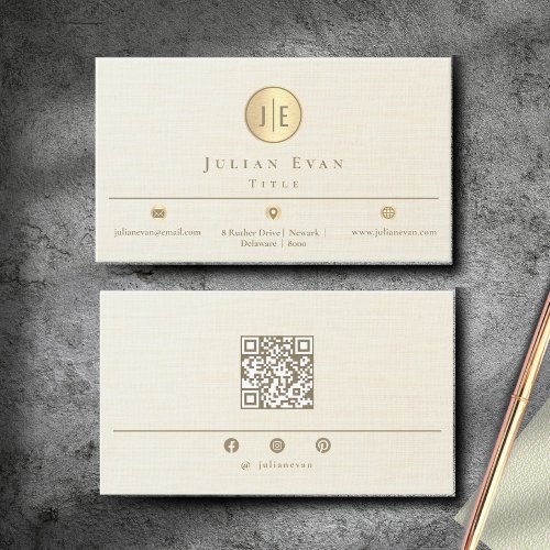 Elegant Ivory Creamy Gold Shiny Circle Monogram Business Card