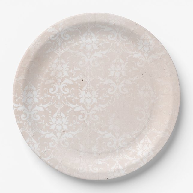 Elegant Ivory damask for all occasions Paper Plates (Front)
