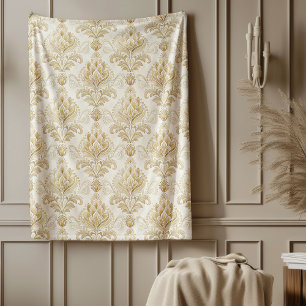 Elegant Ivory Damask Timeless Ornate Patterns Fleece Blanket