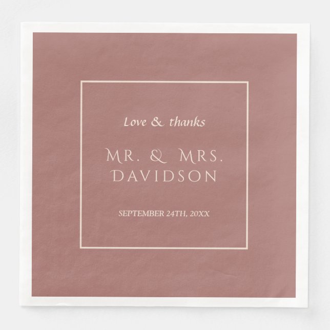 Elegant Ivory Dark Peach Frame Typography Wedding Paper Dinner Napkins (Front)