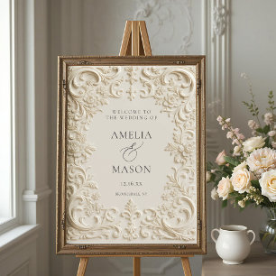 Elegant Ivory Embossed Baroque Wedding Welcome  Foam Board
