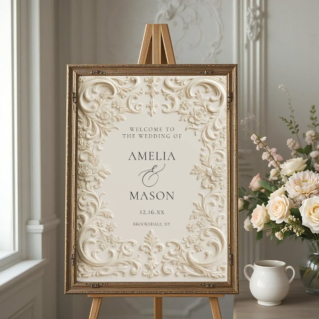Elegant Ivory Embossed Baroque Wedding Welcome  Foam Board (Elegant Ivory Embossed Baroque Wedding Welcome Sign Foam Board)