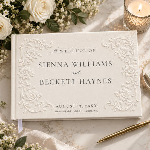 Elegant Ivory Embossed Style Floral Guest Book