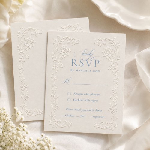 Elegant Ivory Embossed Style Floral Wedding RSVP Card