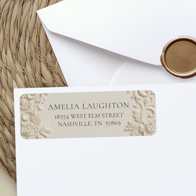Elegant Ivory Embossed Wedding Label (Elegant Baroque Ivory Wedding Return Address Label)