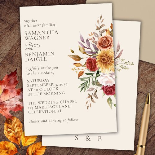 Elegant Ivory Fall Floral Wedding Invitation