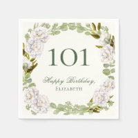 Elegant Ivory Floral 101st Birthday Napkins