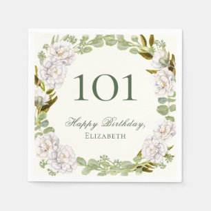 Elegant Ivory Floral 101st Birthday Napkins