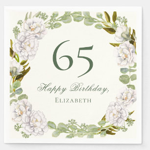 Elegant Ivory Floral 65th Birthday Napkins