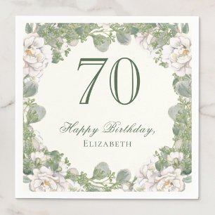 Elegant Ivory Floral 70th Birthday Napkins