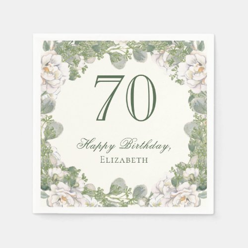 Elegant Ivory Floral 70th Birthday Napkins