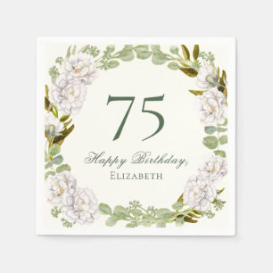 Elegant Ivory Floral 75th Birthday Napkins