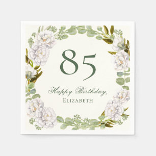Elegant Ivory Floral 85th Birthday Napkins