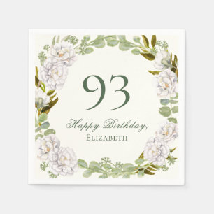 Elegant Ivory Floral 93rd Birthday Napkins