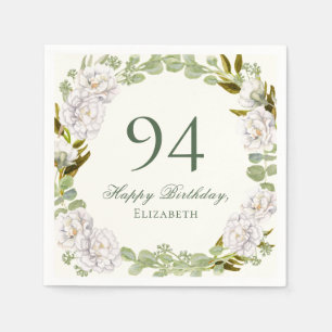 Elegant Ivory Floral 94th Birthday Napkins