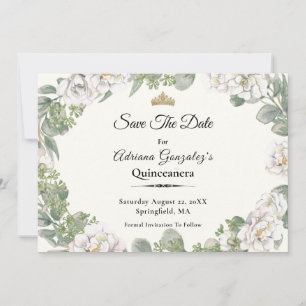 Elegant Ivory Floral and Sage Green Quinceanera Save The Date